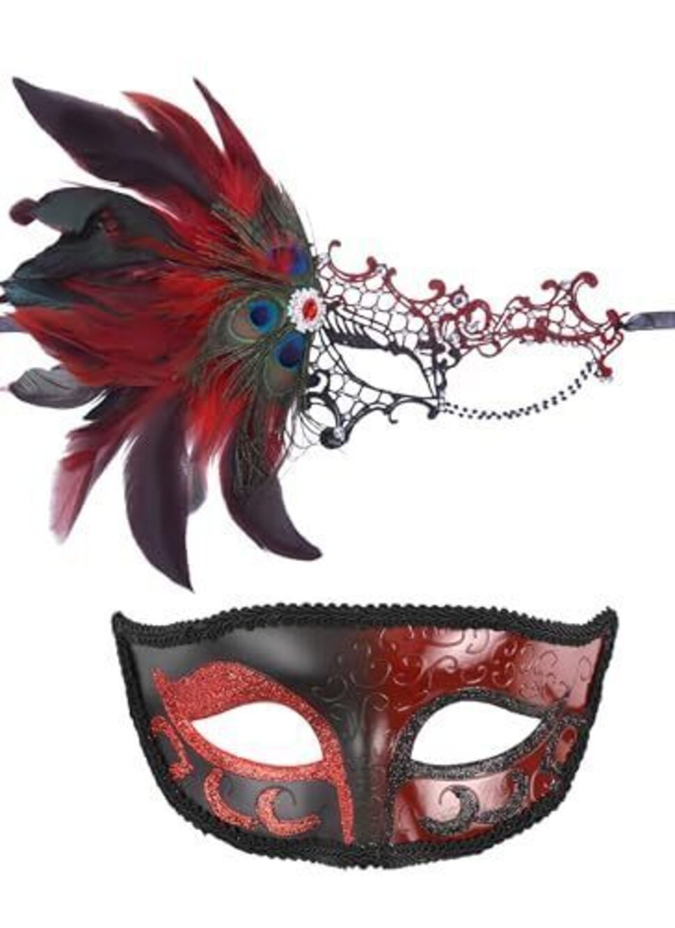 1415 2 Pcs Masquerade Mask for Couples, Red Couples Masquerade Masks Set